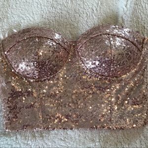 Pink sequin strapless crop top/bustier!